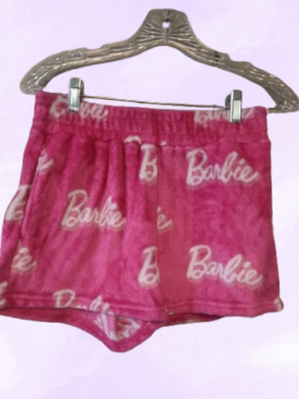 Barbie cursive "barbie" all around sleep shorts plush in hot pink and white M
